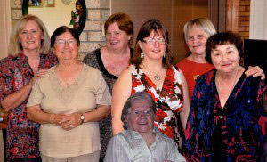 The Blue Mountains Dystonia Group: Left: Laraine, Rita, Robyn, Kerrie, Sylvia, Mira, at the front Kerrie’s mother Betty.